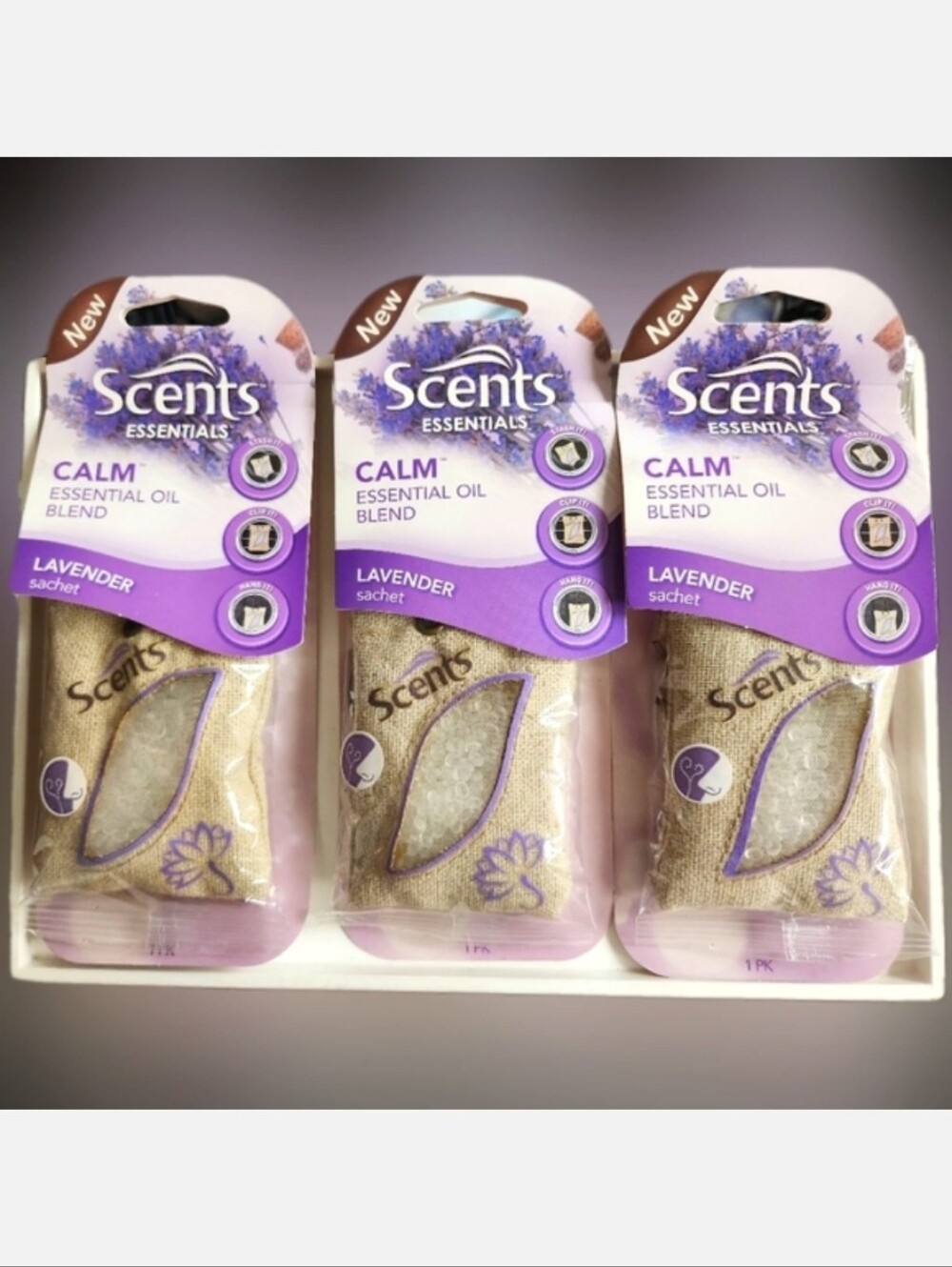 NWT 》3×《 SCENTS ESSENTIALS CALM ESSENTIAL OIL BLEND LAVENDER SACHETS!